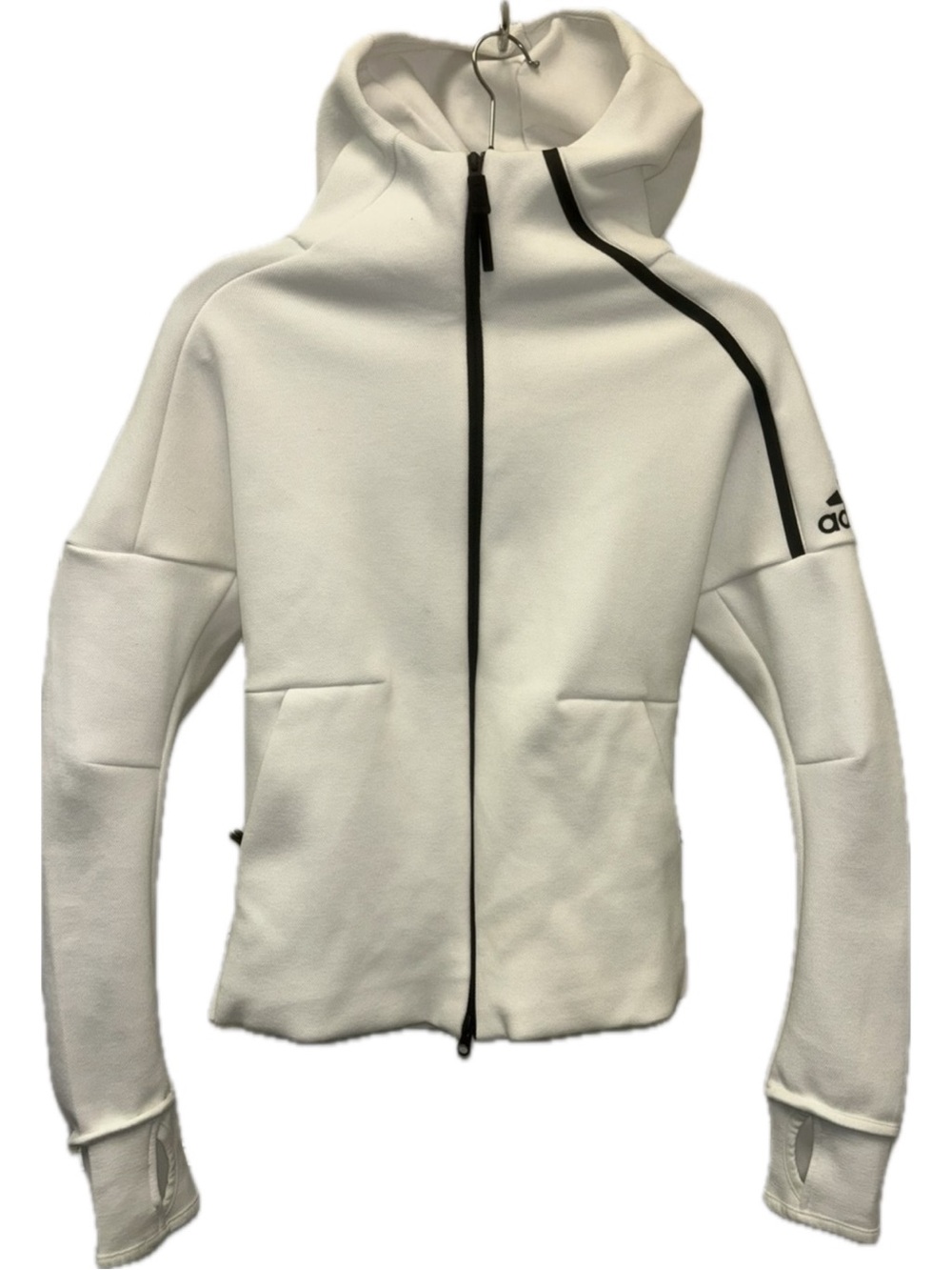 Adidas Z.N.E White Full Zip Hoodie Athletic Sportswear Thumb Holes Women Size XS